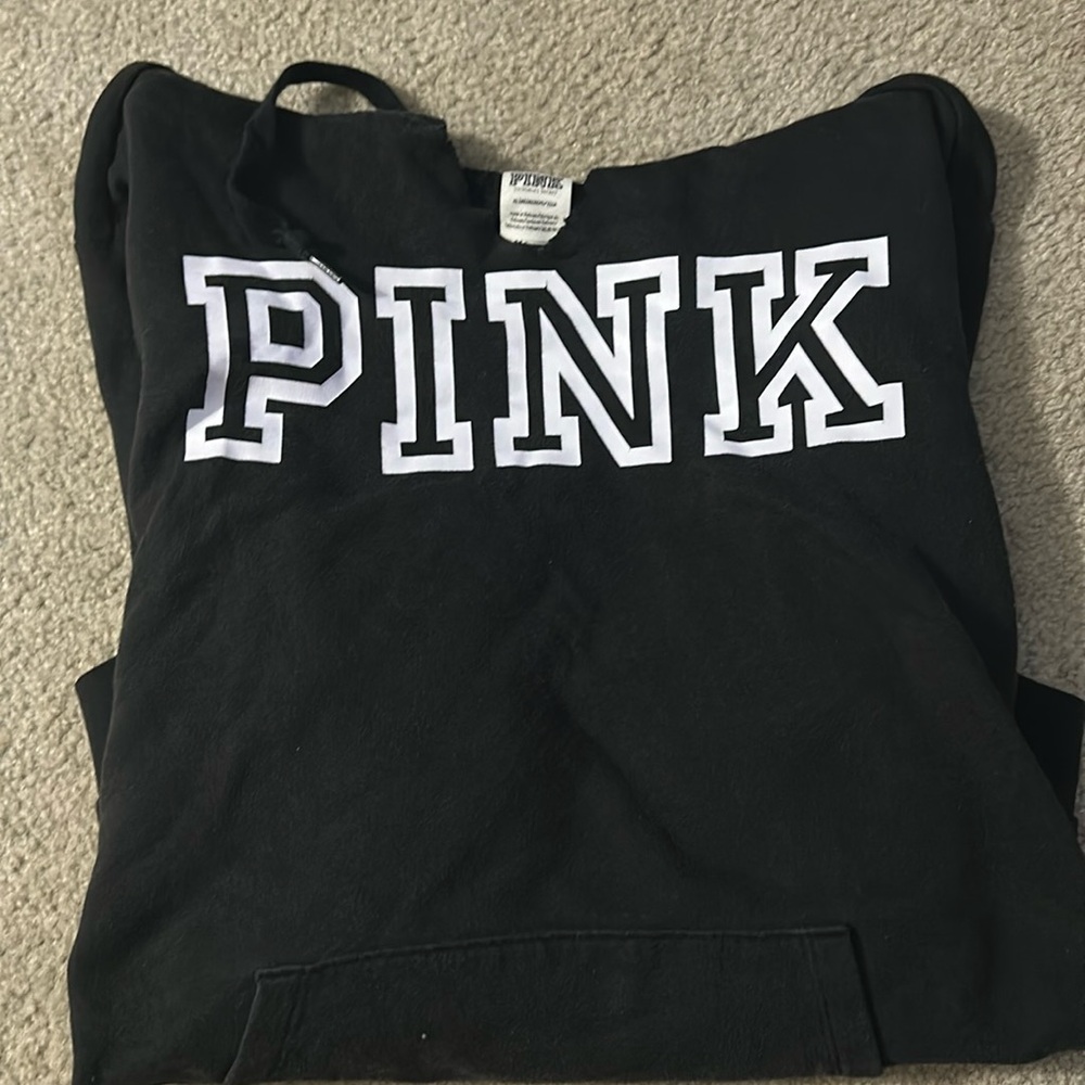 PINK Victoria's Secret Black Crew Sweatshirt with White Logo